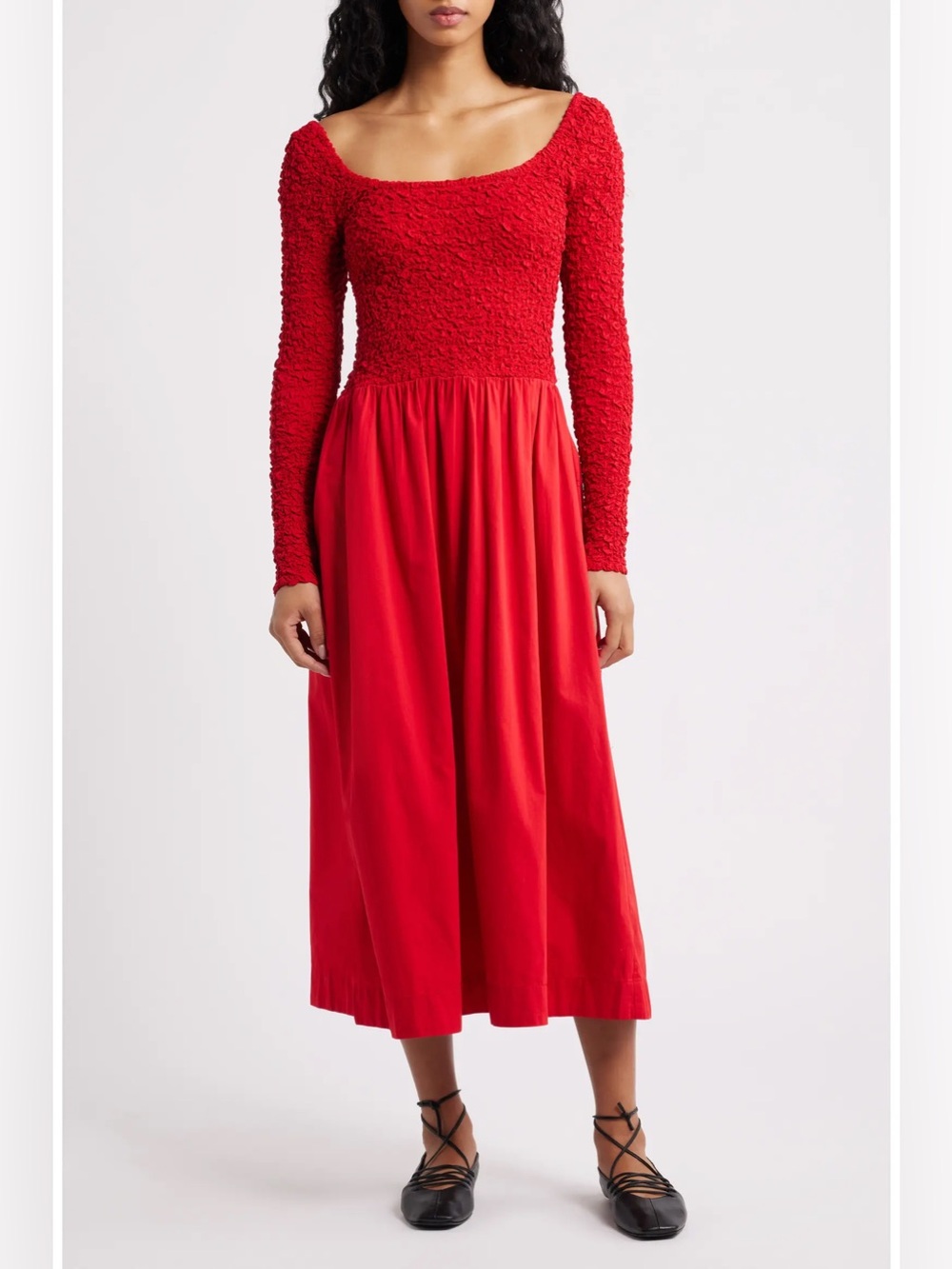 Damson Madder Malinda Smocked Long Sleeve Organic Cotton Maxi Dress